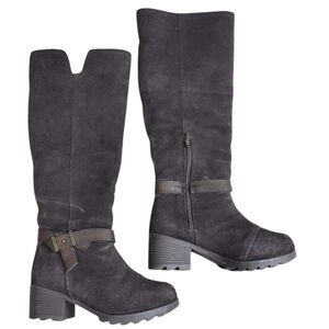 Bearpaw Womens Suede Tall Boots Size 6 Brown Sherpa Lined Knee High Heeled